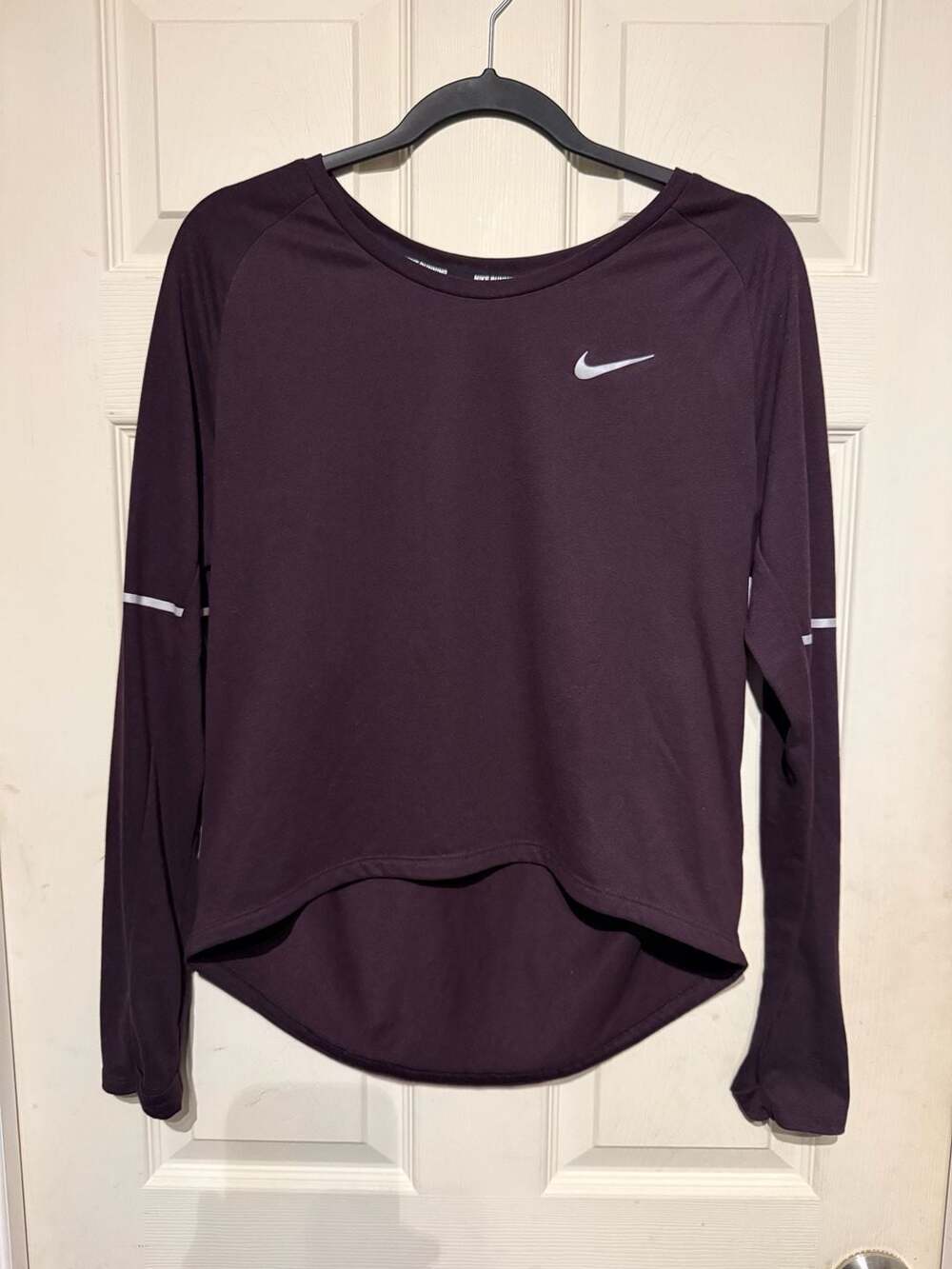 Nike Dri-FIT Running Long Sleeve Size S Purple Reflective Shirt